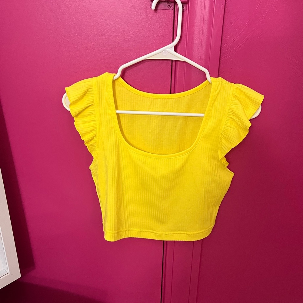 Yellow Flutter Sleeve Crop Tank Top